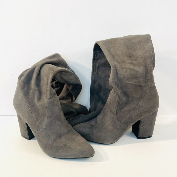 Steve Madden Over the Knee Boots Women's Size 5 Gray Faux Suede Block Heels - Picture 1 of 6